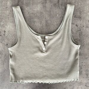 American Eagle (AE) Olive Cropped Lettuce Trim Tank Top, Women’s XS
